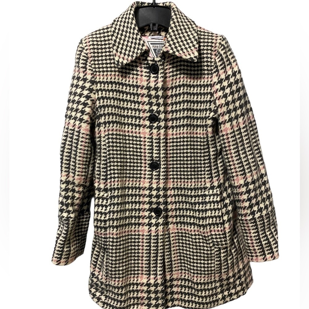 Marvin Richard’s Vintage Wool Blend Houndstooth Pink and Grey Pea Coat